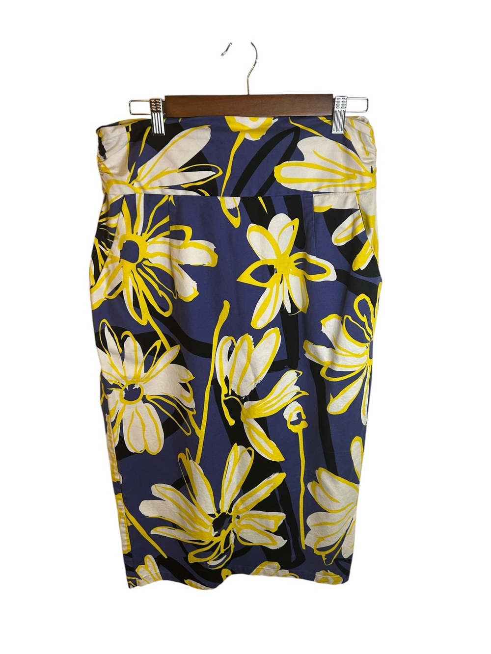 WHIT TWO Floral Pencil Skirt Size 12P Blue Yellow White Pockets Anthropologie